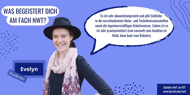 Bild von der Studentin Evelyn mit der Frage: Was begeistert dich am Fach NwT?